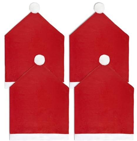 ZWLIYCHN Stuhlhussen Weihnachten 4er Set,Rot Weihnachts Stuhlhussen, Santa Claus Stuhlhusse für Silvester Weihnachtsfeiern, Festliche Dekorationen für Zuhause, Urlaub, Esszimmer