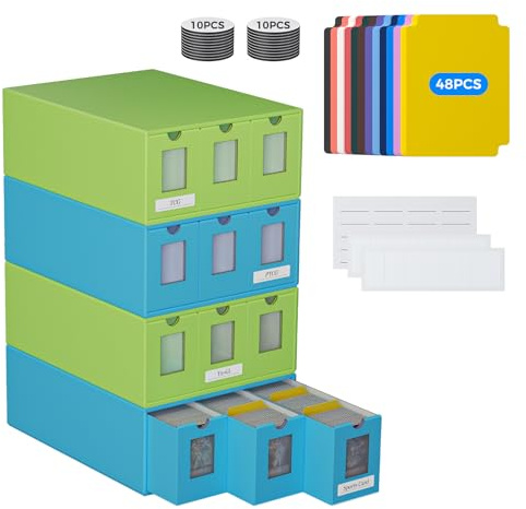 Tnamdan catola porta carte da collezione da oltre 12.000 pezzi, scatola porta mazzi di carte in cartone con 48 divisori, etichette e nastri adesivi,scatola porta carte da collezione adatta per TCG,ecc