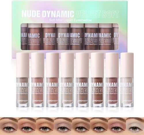 Liquid Eyeshadow Palette 8 Farben Matt - Langlebiger Lidschatten Flüssig mit Cremiger Textur - 24h Wasserdichter Liquid Eyeliner Effekt für Natürliche Tägliche Makeup Looks Schnelltrocknende Formel