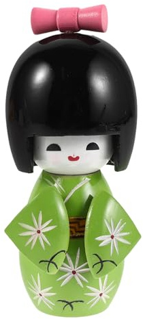 Healifty Japanische Kimono-Puppe – Traditionelle Kabuki-Figur aus Holz – Mini-Maiko-Statue für ethnische Wohnkultur, als Reiseandenken oder Geschenk (Grün)