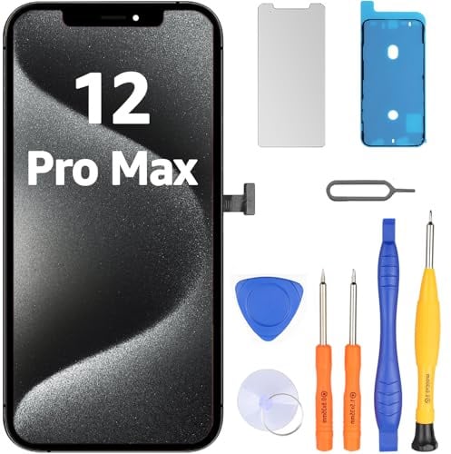 LL TRADER Pantalla para iPhone 12 Pro MAX LCD 6.7 y Kit de Reparación | Marco de Montaje para Digitalizador Táctil 3D Touch con Pantalla FHD, con Cinta Adhesiva Impermeable y Protector