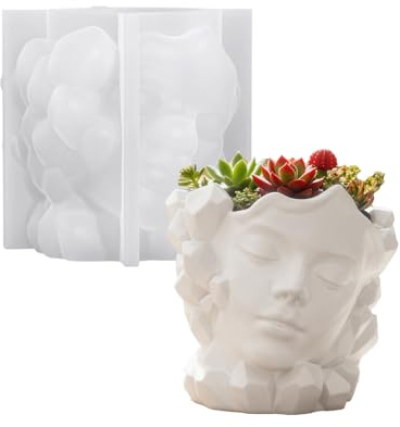 HUANGING Blumentopf-Form, Zementbecher, Sukkulenten, Pflanzen, Aufbewahrungsbox, Harz, Gips, Beton, Silikon, Heimdekoration, kreatives Gesicht, Übertopf aus Silikon