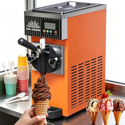 Kommerzielle Eismaschine,450w Softeismaschine FüR Eine Sorte,4–5l/H Leistung,2,5 L VorratsbehäLter/1L Gefrierzylinder, Touchscreen,Automatische Reinigung-Gastronomie Orange
