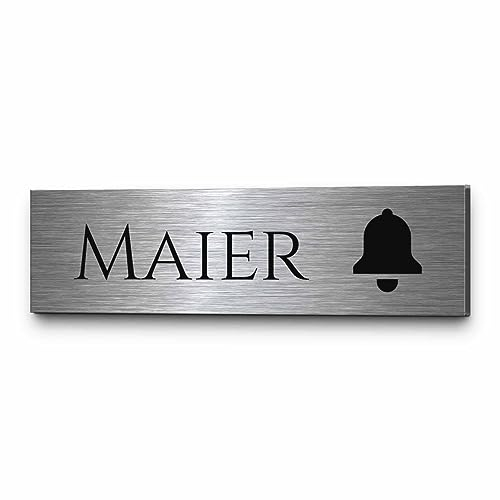 Kleines Klingelschild mit Gravur aus hochwertigem Edelstahl - saubere Kanten & rostfrei! Briefkastenschild selbstklebend oder mit Bohrlöchern - Namensschild - Türschild für Haustür o. Briefkasten