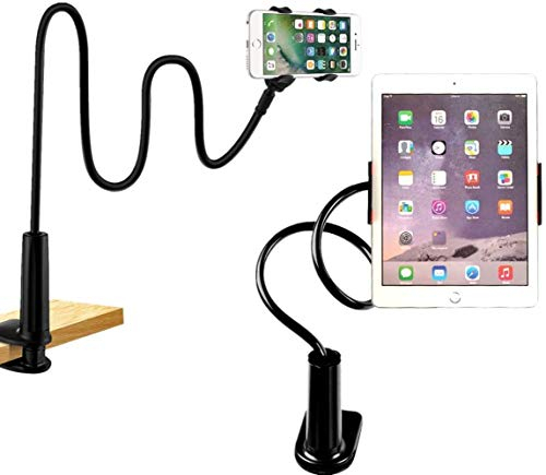 Cell Phone stand holder, Feel Power Tablet Clip Holder, Long Arm Gooseneck flexible Lazy Bracket for iPad/iPhone X/8/7/6/6s Plus Samsung S8/S7 Mount for Desktop Bedroom, Office, Bathroom, Kitchen.