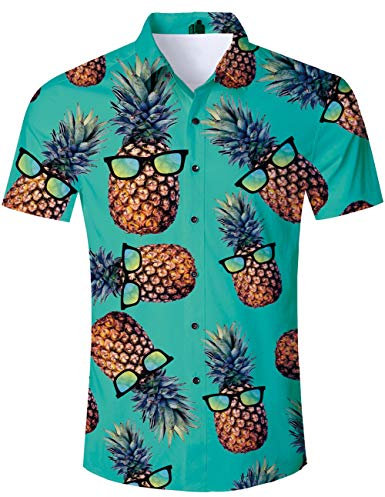 TUONROAD Hawaiihemden für Herren Ananas Hemd Hawai Hemd Herren Kurzarm 3D Ananas Herren Hawaiihemd Bunte Sommerhemden Kurzarm Ferien Shirt Freizeithemden L