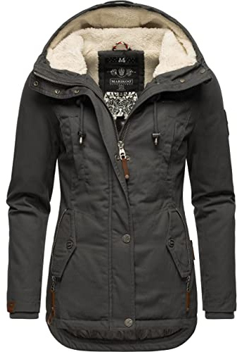 MARIKOO Damen warme Winterjacke mit kuscheliger Kapuze Bikoo Grau Gr. XL
