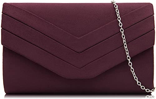 Milisente Damen Clutch, Wildleder Abendtasche Hochzeit Tasche Clutch Bag Elegante Umschlag Crossbody Schultertasche klein Umhängetasche(Violett Rot)