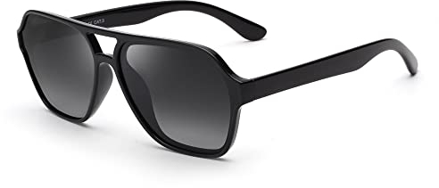 GLINDAR polarisierte Pilotenbrille Männer Frauen Vintage quadratische Brille (glänzend schwarzer Rahmen/polarisierte graue Linse)