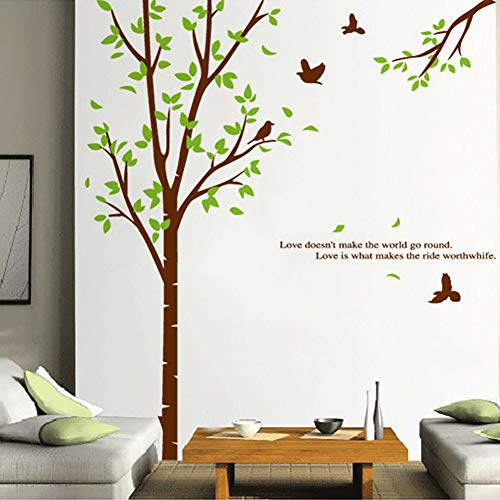 WandSticker4U®- Grand stickers muraux ARBRE vert & OISEAUX (170x150 cm) I Autocollant mural branche feuilles plantes I Déco murale salon chambre couloir cuisine chambre enfant adulte ado XXL
