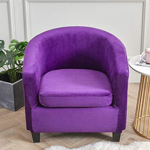 Highdi Sesselschoner 2 Teilige Samt Plüsch Sesselbezug, Stretch Tub Chair Sesselhussen mit Armlehne, Club Sesselüberwurf für Clubsessel Loungesessel Cocktailsessel (Lila)