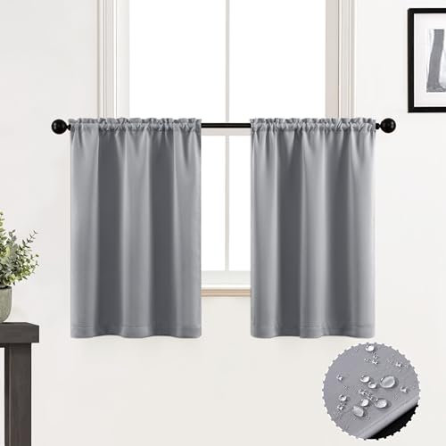 XTMYI Kurze Vorhänge für Fenster, wasserdicht, Verdunkelungsvorhang für französische Türen, Glas, Hellgrau, 91,4 cm Länge