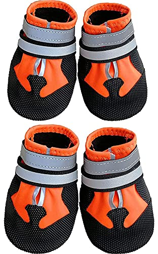 Leeko Hundeschuhe, 4er-Set Anti-rutsch Hundepfotenschutz Hundestiefel Pfotenschutz mit reflektierendem Riemen, Klettverschluss, Haustierschuhe Hundeschnee Stiefel für große Hunde, Orange (XL)