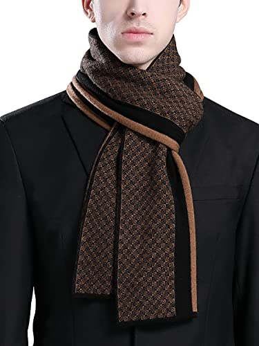 WANYING Herbst Winter 6% Wolle Herrenschal Gestrickter Schal Strickschal Wolleschal für Herren Mode Schick Casual Business - Klein Kariert Schwarz & Braun