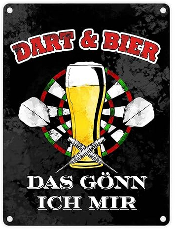 Dart und Bier das gönn ich mir Metallschild in 15x20 cm als kleine Aufmerksamkeit für einen Dartspieler der gerne auch mal ein Bierchen trinkt