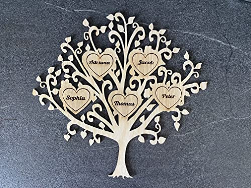 Arbre de vie personnalisé avec noms personnalisés pour membres de la famille - Décoration murale en bois - Grande décoration murale personnalisée