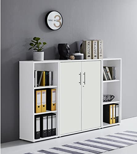 abschliessbare Regalwand Aktenschrank Büroschrank Schrankwand Büromöbel Regal Office Edition in Weiß/Weiß Matt (Set 2)