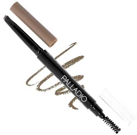 Palladio Augenbrauenformer mit einziehbarem Stift, Dreieckige Spitze füllt die Augenbrauen für einen natürlichen Look aus, Zähmt und formt die Augenbrauen mit der Spoolie-Bürste, Taupe