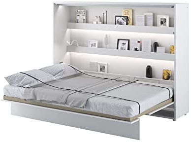 MEBLINI Schrankbett Bed Concept - Wandbett mit Lattenrost - Klappbett mit Schrank - Wandklappbett - Murphy Bed - Bettschrank - BC-04-140x200cm Horizontal - Weiß Matt