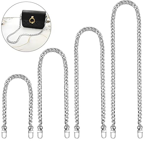 Taschenkette, 4 Stück Tasche Kette, Metall Kette Trageriemen Gold Kette für Tasche, Flacher Kettenriemen, Handtaschenkettenriemen, für Handtasche Geldbörse Clutch Abendtasche (Silber)