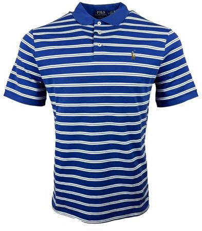 Polo Ralph Lauren Mens Custom Slim Fit Interlock Polo Shirt, Blue White Strips, XXL