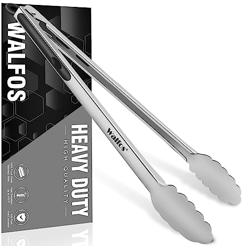 Walfos Pinzas de barbacoa de bloqueo – Pinzas de barbacoa extra largas de 43 cm, pinzas de parrilla resistentes con acero inoxidable y mango antideslizante resistente al calor, girar, asar y barbacoa