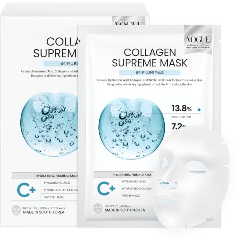 #OOTD Collagen Hydrating Vegan Face Sheet Masks(10-Pack) | Korean Skincare | Cruelty-free Vegan Collagen sheet mask 10-pack; plumps sagging skin, eases irritation & deeply hydrates with Hyaluronate