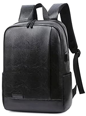 FOSCINI Zaino Porta PC nero per Computer da 15.6'' Notebook Zaino per Laptop, universale di nuova generazione con attacco USB Impermeabile in pelle PU da Uomo per Scuola, Lavoro o Viaggio