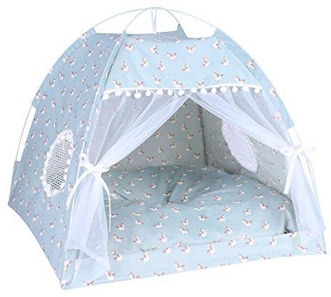 HKSCKJ Tente en Toile Chats Chiens Semi-fermée Lit pour Animal de Compagnie Amovible Lavable Nid de Chat avec moustiquaire et Coussin Panier pour Chat de Haute qualité