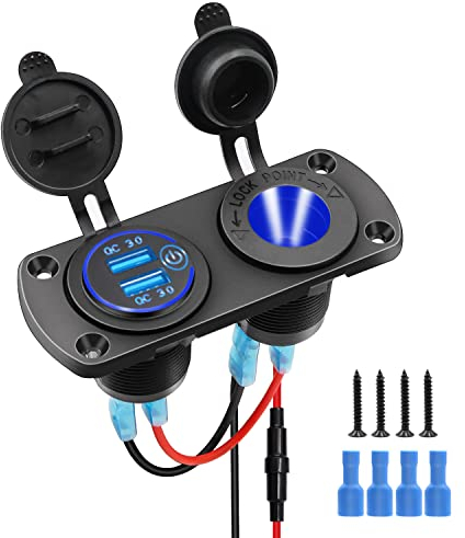 Toma mechero 12v Cargador USB Coche Coche Panel de Enchufes Doble Cargador USB QC 3.0 para Coche, Marina, Barco, Camión (Type A)