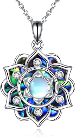 YAFEINI Lotus Halskette 925 Sterling Silber Mondstein Anhänger Halskette Abalone Shell Yoga Lotus Schmuck für Frauen