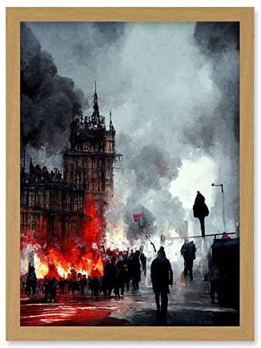 Doppelganger33 LTD Anarchy Civil Unrest Punk Rioting UK Houses Parliament Artwork Framed Wall Art Print A4