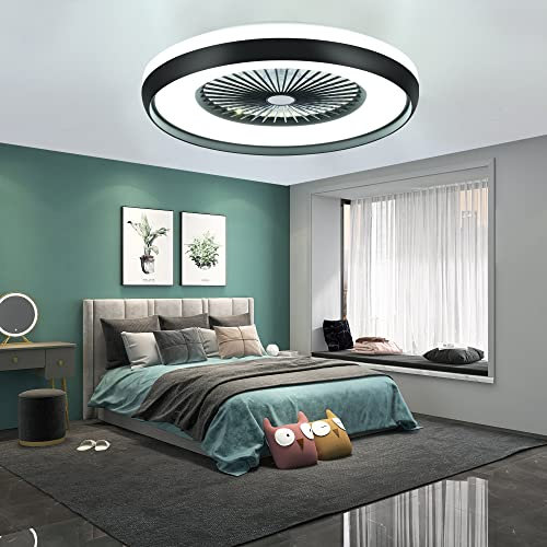HUMHOLD 24 Bladeless Ceiling Fan with Light, Modern Low Profile Ceiling Fan Smart LED Dimmable Lighting, Enclosed Ceiling Fan Flush Mount Remote & APP Control