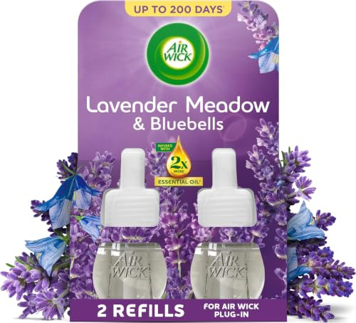 Air Wick Plug in Diffuser Twin Refill, Purple Lavender Meadow and blue bells, Pack 2 x 19ml,