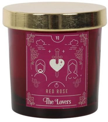Horror-Shop Rote Rose Tarot Kerze ;The Lovers;