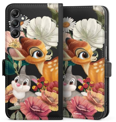 Klapphülle kompatibel mit Samsung Galaxy A 14 5G Handyhülle aus Kunst Leder schwarz Flip Case Bambi Klopfer Disney