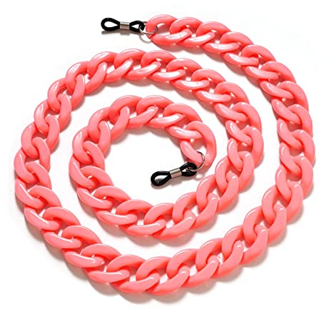 Brillenkette 72 cm Acryl-Sonnenbrillen-Kette Frauen Anti-Rutsch-Lesebrillen-Band-Clip-Maskenhalter-Umhängeband-Lanyard-Rosa