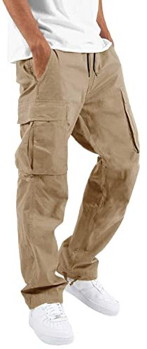 Beokeuioe Pantalon cargo pour homme - Coupe droite - Coupe droite - Avec poches - Pour les loisirs, kaki, M