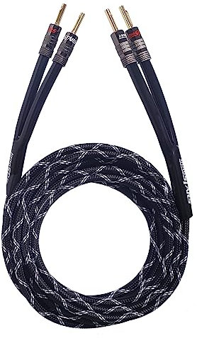 InnoStars 12AWG High Performance Speaker Cable with Dual Gold-Plated Banana Plugs, Premium Heavy Duty Braided Nylon Jacket and Color Coding, 99.99% Oxygen-Free Copper (OFC) - Black, 10 Feet