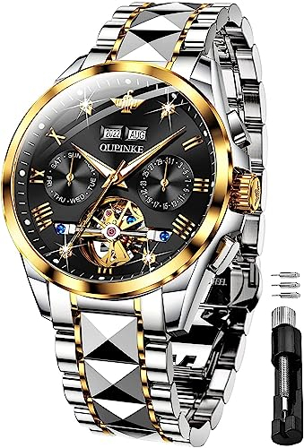 OUPINKE Herren-Armbanduhr, automatisch, Skelett, selbstaufziehend, wasserdicht, leuchtend, Wolfram, Schwarz-G3186, Classic