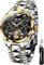 OUPINKE Herren-Armbanduhr, automatisch, Skelett, selbstaufziehend, wasserdicht, leuchtend, Wolfram, Schwarz-G3186, Classic