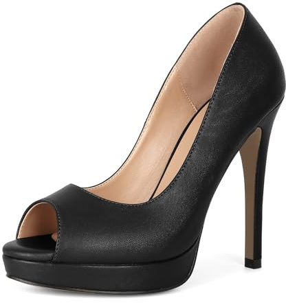 Joseywade Platform High Heels for Women Peep Toe Thin Sky High Heel Pumps Stiletto Heel 5 Inch Party Dress Slip On Shoes for Work Casual Daily Life Party Dress Matte Black US Size 8