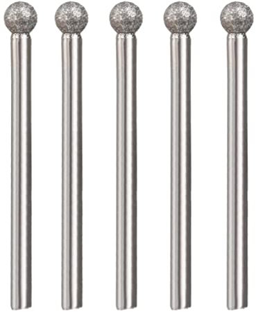 Tiuimk Lot de 5 fraises diamant en forme de boule | φ5 mm | Grain 150# | Tige de 3 mm | Idéal pour la sculpture et le meulage | Ton argenté