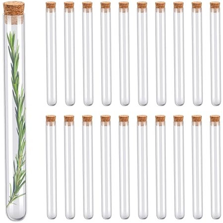 20 x Reagenzglas aus Glas, 18 ml, mit Korkverschluss | Behälter für Süßigkeiten, Blumen und Gewürze | Dekoration und Souvenirs für Taufe, Hochzeit