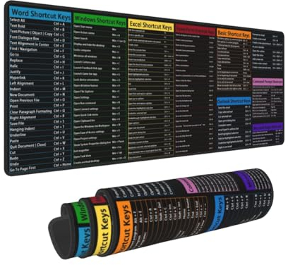Computer Office Power Point Excel Word Outlook Command Prompt Shortcut Keys Shortcuts Gaming Keyboard Mouse Pad Mousepad Desk Mat Huge Extended XL Rubber Sole for Home Office(31.5X 11.8)
