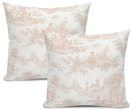 Sara Rote Toile-Kissenbezüge, französisches Landhaus, Vintage-Stil, 45,7 x 45,7 cm, 2 Stück, für Bauernhaus, Sofa, Couch, Wohnzimmer, Schlafzimmer, Weihnachtsdekoration