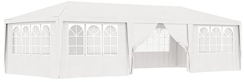 Coavain Pavillon mit Seitenwänden 4x9 m Weiß 90 g/m² Partyzelt UV- und Wasserbeständig Gartenpartys Einfach zu Montieren Gartenpavillon Robuster Rahmen Zelt Treffen und Partys im Freien