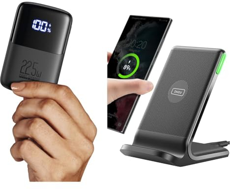 INIU Power Bank, 22.5W Fast Charging 10000mAh PowerBank Klein Aber Stark & Wireless Charger Stand, 15W Qi Zertifiziert Induktive Ladestation Schnelles Kabelloses Ladegerät