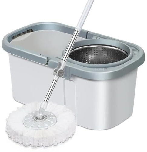 NIBHZ Bucket and Wringer, Magic Mop 360° Rotating Floor Cleaner in Microfibre