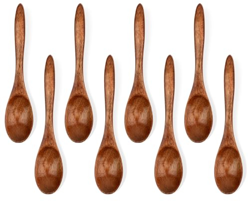Jeffdad Lot de 8 petites cuillères en bois, cuillères à miel de 15 cm pour thé, cuillères en bois pour manger, mini cuillères de service en bois pour café, thé, condiments (8)
